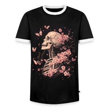 Fleurs squelettes - T-shirt contrasté Homme - noir/blanc - Devant - AI Model Female 172 light (172cm) & AI Model Male 178 light (178cm)