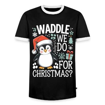 Le dandinement de Noël des pingouins que nous faisons pour Noël ? - T-shirt contrasté Homme - noir/blanc - Devant - AI Model Female 172 light (172cm) & AI Model Male 178 light (178cm)