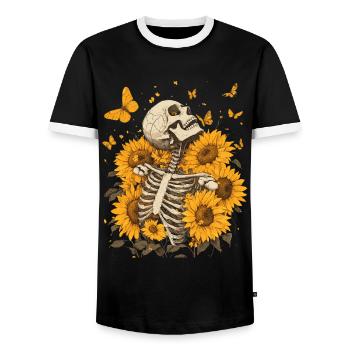 Fleurs squelettes - T-shirt contrasté Homme - noir/blanc - Devant - AI Model Female 172 light (172cm) & AI Model Male 178 light (178cm)