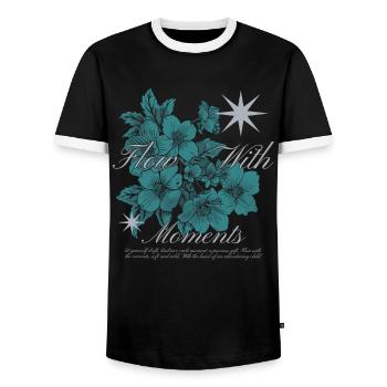 Flow with Moments Floral Art Design - Men's Ringer Shirt - black/white - Front - AI Model Female 172 light (172cm) & AI Model Male 178 light (178cm)