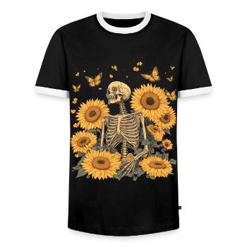 Fleurs squelettes - T-shirt contrasté Homme - noir/blanc - Devant - AI Model Female 172 light (172cm) & AI Model Male 178 light (178cm)