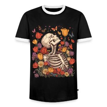Fleurs squelettes - T-shirt contrasté Homme - noir/blanc - Devant - AI Model Female 172 light (172cm) & AI Model Male 178 light (178cm)