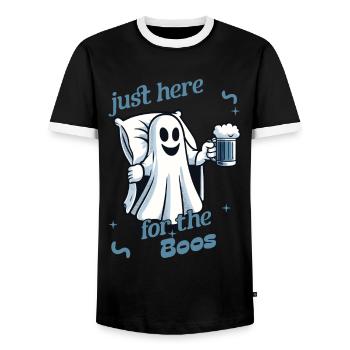 Funny Halloween Alcohol Lover Ghost Party - Men's Ringer Shirt - black/white - Front - AI Model Female 172 light (172cm) & AI Model Male 178 light (178cm)