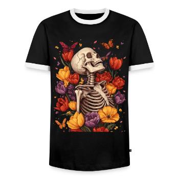 Fleurs squelettes - T-shirt contrasté Homme - noir/blanc - Devant - AI Model Female 172 light (172cm) & AI Model Male 178 light (178cm)