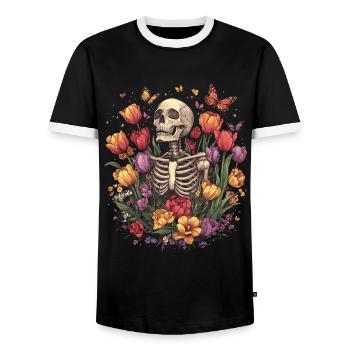 Fleurs squelettes - T-shirt contrasté Homme - noir/blanc - Devant - AI Model Female 172 light (172cm) & AI Model Male 178 light (178cm)