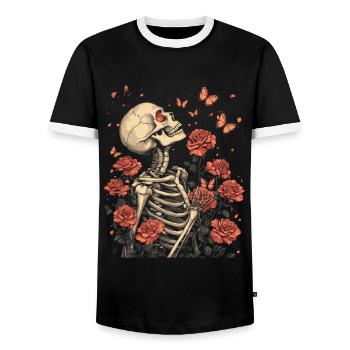 Fleurs squelettes - T-shirt contrasté Homme - noir/blanc - Devant - AI Model Female 172 light (172cm) & AI Model Male 178 light (178cm)