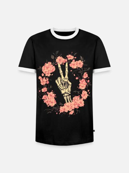 Skeleton Hand Peace Sign - Men's Ringer Shirt - black/white