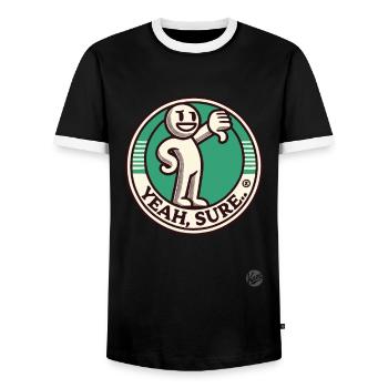 Pouce vers le bas de dessin animé rétro, sarcastique, bien sûr ! - T-shirt contrasté Homme - noir/blanc - Devant - AI Model Female 172 light (172cm) & AI Model Male 178 light (178cm)