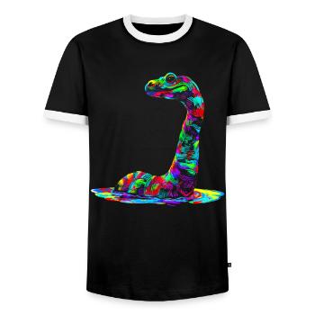 Nessie Plesiosaurier Loch Ness Monster Popart - Männer Kontrast-T-Shirt - Schwarz/Weiß - Vorne - AI Model Female 172 light (172cm) & AI Model Male 178 light (178cm)