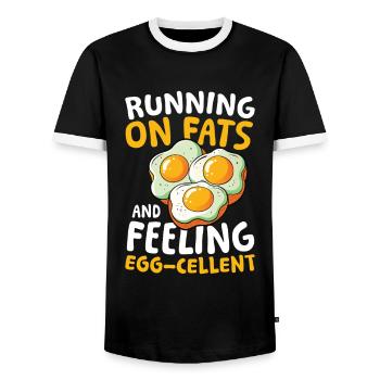 Running On Fats and Feeling Egg-Cellent für einen - Männer Kontrast-T-Shirt - Schwarz/Weiß - Vorne - AI Model Female 172 light (172cm) & AI Model Male 178 light (178cm)