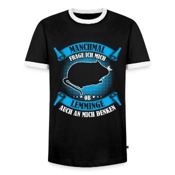 Lemmings Thinking of Me Vole Lemming - Men's Ringer Shirt - black/white - Front - AI Model Female 172 light (172cm) & AI Model Male 178 light (178cm)