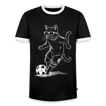 Chat avec des lunettes de soleil jouant au football - T-shirt contrasté Homme - noir/blanc - Devant - AI Model Female 172 light (172cm) & AI Model Male 178 light (178cm)