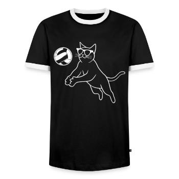 Cat in sunglasses playing volleyball - Men's Ringer Shirt - black/white - Front - AI Model Female 172 light (172cm) & AI Model Male 178 light (178cm)