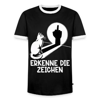Erkenne die Zeichen Lustige Katze Schatten - Männer Kontrast-T-Shirt - Schwarz/Weiß - Vorne - AI Model Female 172 light (172cm) & AI Model Male 178 light (178cm)