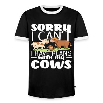 Sorry Ich Habe Pläne Mit Meinen Kühen - Männer Kontrast-T-Shirt - Schwarz/Weiß - Vorne - AI Model Female 172 light (172cm) & AI Model Male 178 light (178cm)