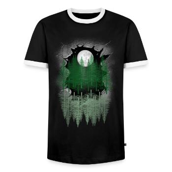 mystisch Wald Natur Fichten Bäume Tannen Mond - Männer Kontrast-T-Shirt - Schwarz/Weiß - Vorne - AI Model Female 172 light (172cm) & AI Model Male 178 light (178cm)
