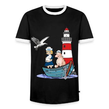 Maritime Sailor Boat Kids Child Sheep Adventure - Men's Ringer Shirt - black/white - Front - AI Model Female 172 light (172cm) & AI Model Male 178 light (178cm)