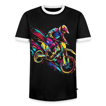 motocross motocycliste motocycliste tout-terrain po - T-shirt contrasté Homme - noir/blanc - Devant - AI Model Female 172 light (172cm) & AI Model Male 178 light (178cm)