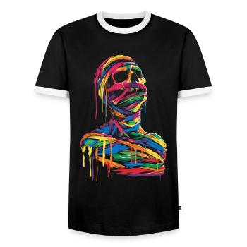Mummy Halloween Pop Art - Men's Ringer Shirt - black/white - Front - AI Model Female 172 light (172cm) & AI Model Male 178 light (178cm)