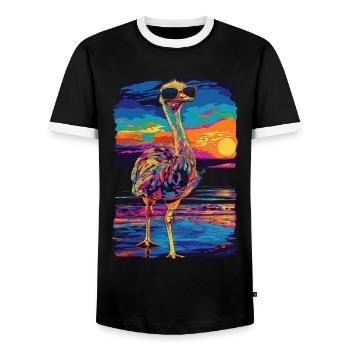 Ostrich Animal Sunglasses Beach Popart - Men's Ringer Shirt - black/white - Front - AI Model Female 172 light (172cm) & AI Model Male 178 light (178cm)