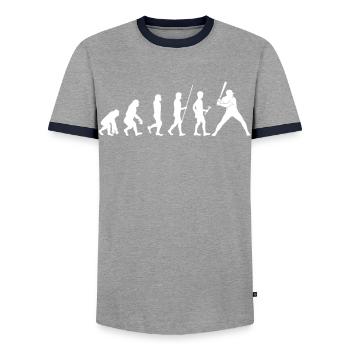 Baseball Sport Baseballspieler Pitcher Catcher USA - Männer Kontrast-T-Shirt - Grau/Navy  - Vorne - AI Model Female 172 light (172cm) & AI Model Male 178 light (178cm)