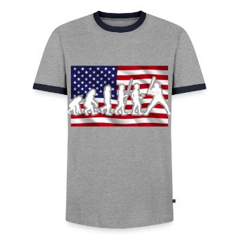 Baseball Sport Baseballspieler Pitcher Catcher USA - Männer Kontrast-T-Shirt - Grau/Navy  - Vorne - AI Model Female 172 light (172cm) & AI Model Male 178 light (178cm)