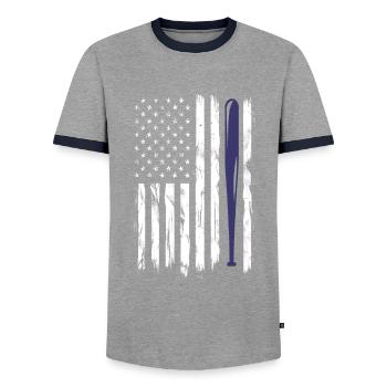 Baseball Sport Baseballspieler Pitcher Catcher USA - Männer Kontrast-T-Shirt - Grau/Navy  - Vorne - AI Model Female 172 light (172cm) & AI Model Male 178 light (178cm)