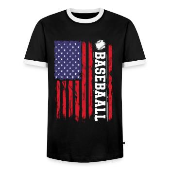 Baseball Sport Baseballspieler Pitcher Catcher USA - Männer Kontrast-T-Shirt - Schwarz/Weiß - Vorne - AI Model Female 172 light (172cm) & AI Model Male 178 light (178cm)