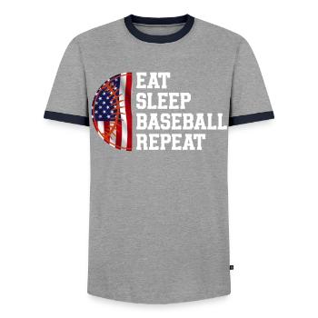 Baseball Sport Baseballspieler Pitcher Catcher USA - Männer Kontrast-T-Shirt - Grau/Navy  - Vorne - AI Model Female 172 light (172cm) & AI Model Male 178 light (178cm)