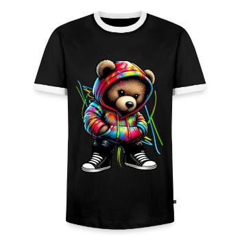 Hip Hop Teddybär Bunte Urban Rap Music - Männer Kontrast-T-Shirt - Schwarz/Weiß - Vorne - AI Model Female 172 light (172cm) & AI Model Male 178 light (178cm)
