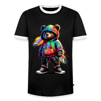 Hip Hop Teddybär Bunte Urban Rap Music - Männer Kontrast-T-Shirt - Schwarz/Weiß - Vorne - AI Model Female 172 light (172cm) & AI Model Male 178 light (178cm)