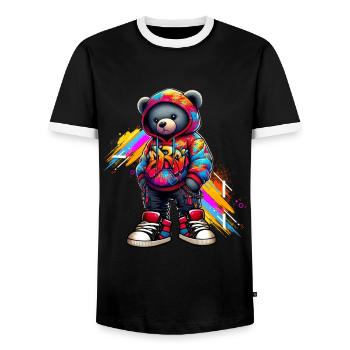 Hip Hop Teddybär Bunte Urban Rap Music - Männer Kontrast-T-Shirt - Schwarz/Weiß - Vorne - AI Model Female 172 light (172cm) & AI Model Male 178 light (178cm)