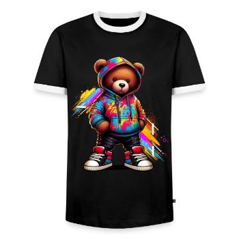 Hip Hop Teddy Bear Colorful Urban Rap Music - Men's Ringer Shirt - black/white - Front - AI Model Female 172 light (172cm) & AI Model Male 178 light (178cm)