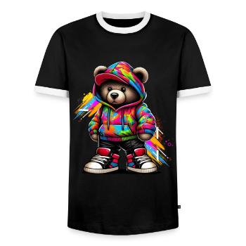 Hip Hop Teddybär Bunte Urban Rap Music - Männer Kontrast-T-Shirt - Schwarz/Weiß - Vorne - AI Model Female 172 light (172cm) & AI Model Male 178 light (178cm)