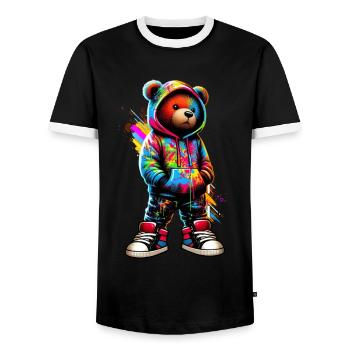 Hip Hop Teddybär Bunte Urban Rap Music - Männer Kontrast-T-Shirt - Schwarz/Weiß - Vorne - AI Model Female 172 light (172cm) & AI Model Male 178 light (178cm)