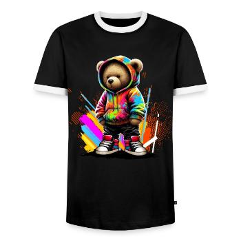 Hip Hop Teddybär Bunte Urban Rap Music - Männer Kontrast-T-Shirt - Schwarz/Weiß - Vorne - AI Model Female 172 light (172cm) & AI Model Male 178 light (178cm)