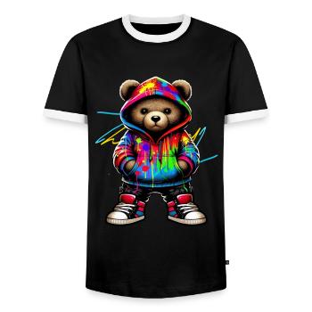 Hip Hop Teddybär Bunte Urban Rap Music - Männer Kontrast-T-Shirt - Schwarz/Weiß - Vorne - AI Model Female 172 light (172cm) & AI Model Male 178 light (178cm)