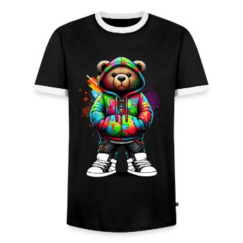 Hip Hop Teddybär Bunte Urban Rap Music - Männer Kontrast-T-Shirt - Schwarz/Weiß - Vorne - AI Model Female 172 light (172cm) & AI Model Male 178 light (178cm)