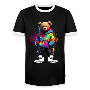 Hip Hop Teddy Bear Colorful Urban Rap Music - Men's Ringer Shirt - black/white - Front - AI Model Female 172 light (172cm) & AI Model Male 178 light (178cm)