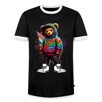 Hip Hop Teddybär Bunte Urban Rap Music - Männer Kontrast-T-Shirt - Schwarz/Weiß - Vorne - AI Model Female 172 light (172cm) & AI Model Male 178 light (178cm)