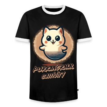 Drôle Tenue d’Halloween Purranormal Cattivity - T-shirt contrasté Homme - noir/blanc - Devant - AI Model Female 172 light (172cm) & AI Model Male 178 light (178cm)