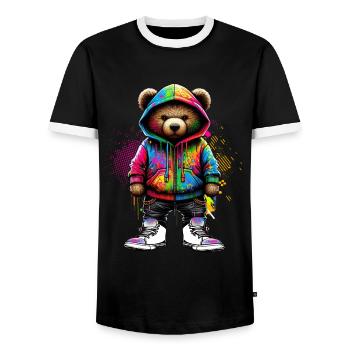 Hip Hop Teddybär Bunte Urban Rap Music - Männer Kontrast-T-Shirt - Schwarz/Weiß - Vorne - AI Model Female 172 light (172cm) & AI Model Male 178 light (178cm)