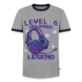 Geburtstag Gamer Level 6 Unlocked 6 Geburtstag - Männer Kontrast-T-Shirt - Grau/Navy  - Vorne - AI Model Female 172 light (172cm) & AI Model Male 178 light (178cm)