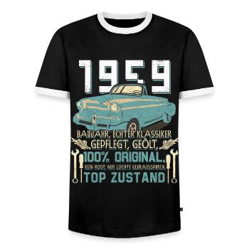 Oldtimer Baujahr 1959 Geboren Jahrgang Geburtstag - Männer Kontrast-T-Shirt - Schwarz/Weiß - Vorne - AI Model Female 172 light (172cm) & AI Model Male 178 light (178cm)