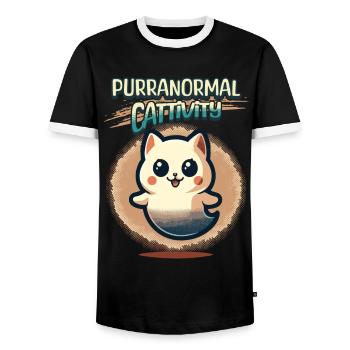 Purranormal Cattivity Spooky Cat Lover - T-shirt contrasté Homme - noir/blanc - Devant - AI Model Female 172 light (172cm) & AI Model Male 178 light (178cm)