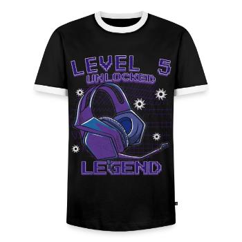 Level 5 Unlocked Gamer 5 Years - Men's Ringer Shirt - black/white - Front - AI Model Female 172 light (172cm) & AI Model Male 178 light (178cm)