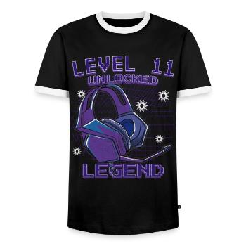 Level 11 Unlocked 11th Birthday Gamer retro - Men's Ringer Shirt - black/white - Front - AI Model Female 172 light (172cm) & AI Model Male 178 light (178cm)