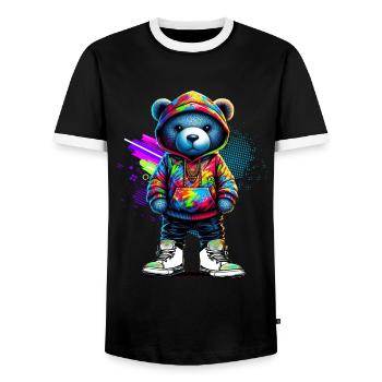 Hip Hop Teddybär Bunte Urban Rap Music - Männer Kontrast-T-Shirt - Schwarz/Weiß - Vorne - AI Model Female 172 light (172cm) & AI Model Male 178 light (178cm)