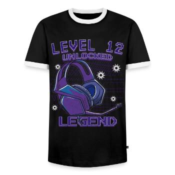 12th Birthday Video Gamer Level 12 Unlocked - Men's Ringer Shirt - black/white - Front - AI Model Female 172 light (172cm) & AI Model Male 178 light (178cm)