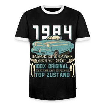 FUNNY 40TH BIRTHDAY CLASSIC CAR 1984 UNIQUE PIECE - Men's Ringer Shirt - black/white - Front - AI Model Female 172 light (172cm) & AI Model Male 178 light (178cm)